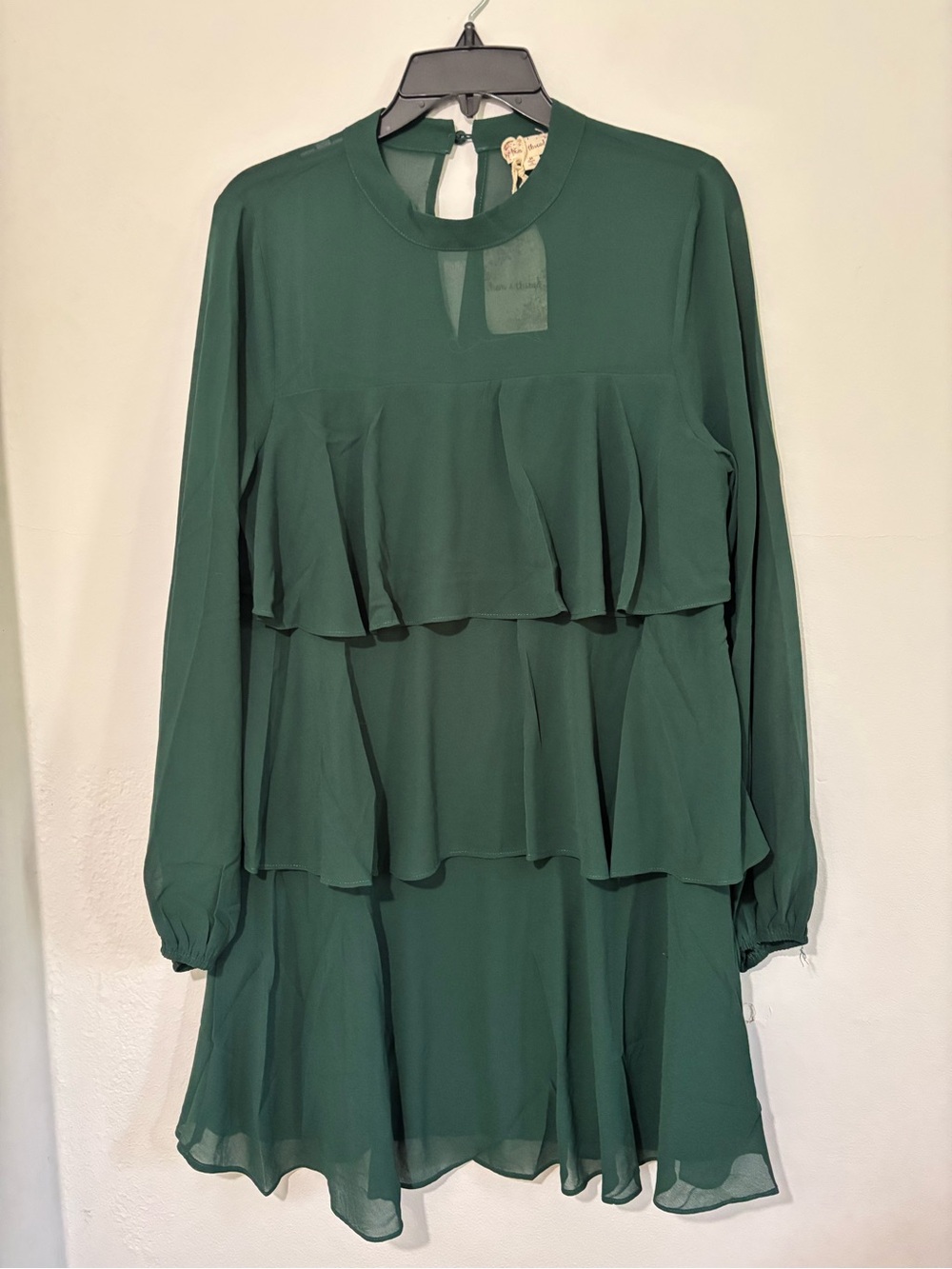 Hem& Thread Long-Sleeve Tiered Ruffle Dress in Deep Green